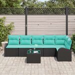 vidaXL Ensemble de canapé de jardin 7 Pièces Noir et turquoise polyrotin