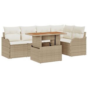 Ensemble de Canapé de Jardin 6 Pièces avec Coussins Beige Poly Rotin