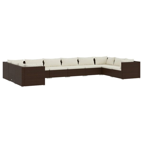 vidaXL Salon de jardin 10 Pièces avec coussins Résine tressée Marron
