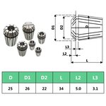 vidaXL Douilles de serrage ER25 15 Pièces Ensemble d'outils de tournage