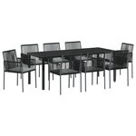 vidaXL Set de salle à manger de jardin   9 pièces  avec coussins en poly rotin noir.