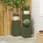 vidaXL Supports de Plante d'Extérieur Pilier 3 Pièces Acier Vert Olive