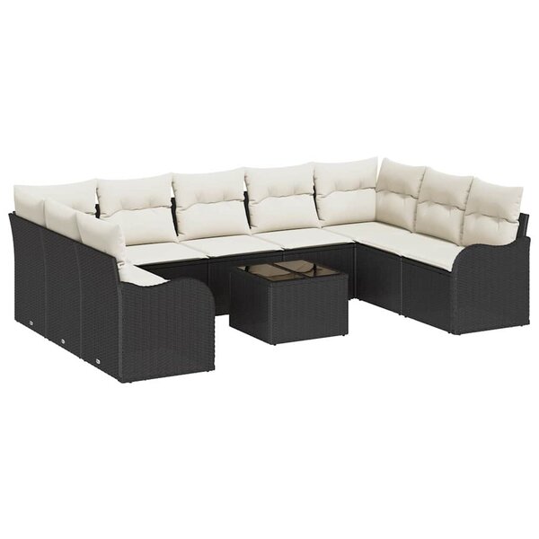 vidaXL Ensemble de canapé de jardin 10 Pièces Noir et blanc Poly rotin