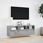 vidaXL Meuble TV mural avec lumières LED gris béton 130x31x45 cm