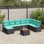 vidaXL Ensemble de canapé de jardin avec coussin 9 Pièces Noir Poly rotin