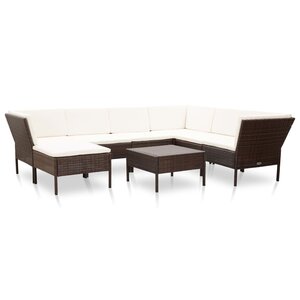 vidaXL Salon de jardin 8 Pièces avec coussins résine tressée marron