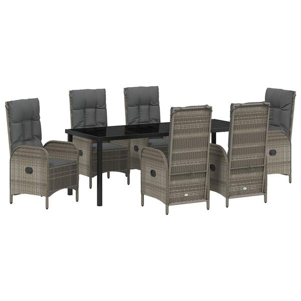 vidaXL Ensemble de salle à manger pour jardin 7 Pièces Gris Poly rotin