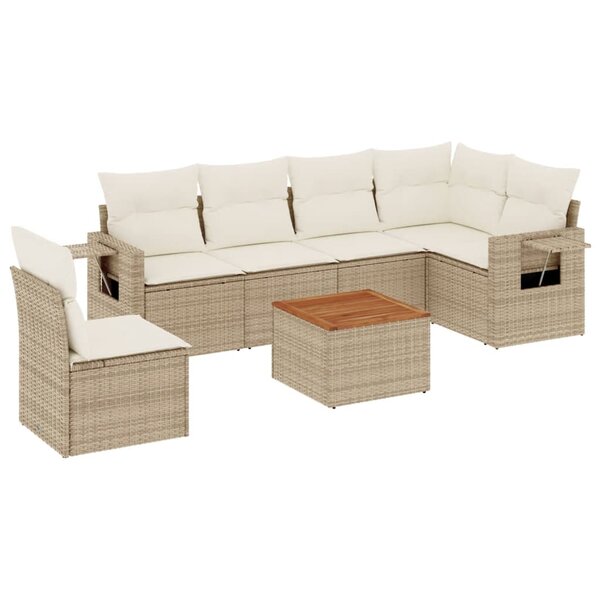 vidaXL Salon de jardin avec coussins 7 Pièces beige résine tressée