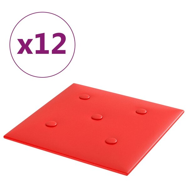 vidaXL Panneaux muraux 12 Pièces Rouge 30x30 cm Similicuir 1 08 m²