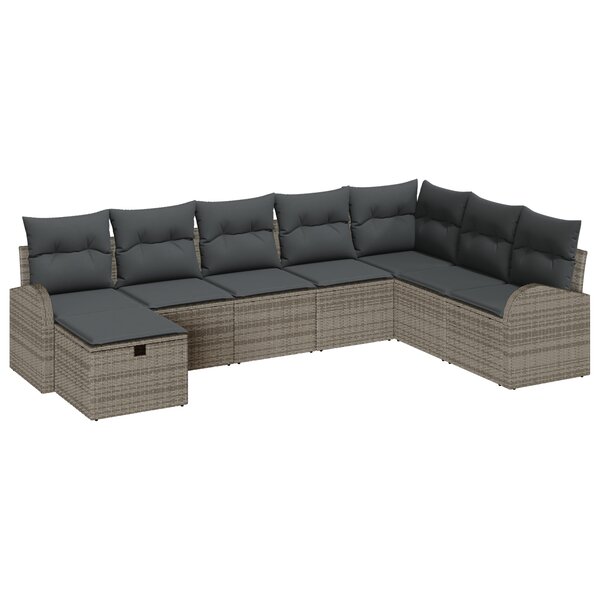 vidaXL Ensemble de Canapés de Jardin 8 Pièces avec Coussins Gris en Rotin Poly