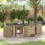 vidaXL Ensemble de salle à manger de jardin 5 pièces avec coussins en rattan PE beige