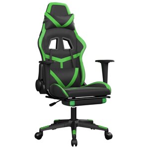 vidaXL Chaise de jeu avec repose-pied Noir et vert Similicuir