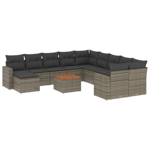 vidaXL Salon de jardin avec coussins 12 Pièces gris résine tressée