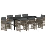 vidaXL Ensemble de Salle à Manger de Jardin 9 Pièces avec Coussins Gris en Poly Rattan
