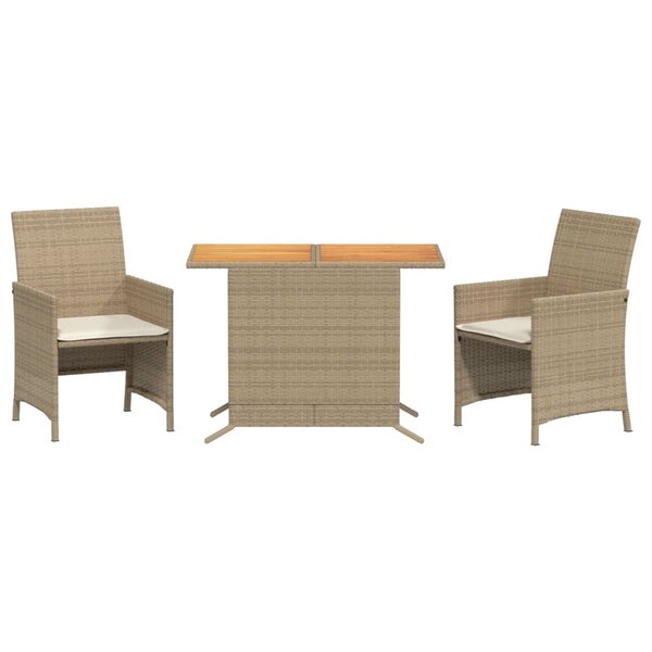 vidaXL Ensemble de bistro 3 Pièces avec coussins beige résine tressée