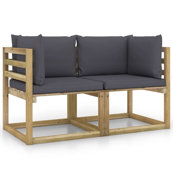 vidaXL Canapés d'angle de jardin 2Pièces et coussins Pin imprégné de vert