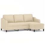 vidaXL Canapé à 3 places avec repose-pieds Crème 180 cm Tissu