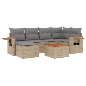 vidaXL Salon de jardin avec coussins 7 Pièces beige résine tressée