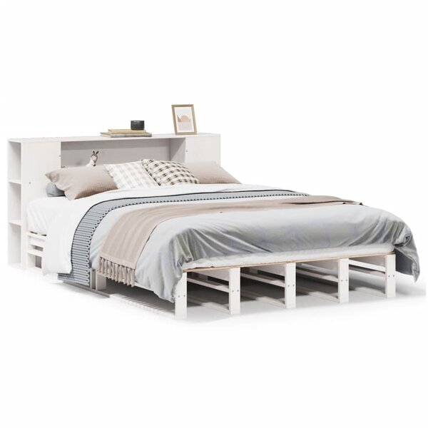 vidaXL Lit bibliothèque sans matelas blanc 135x190 cm bois massif