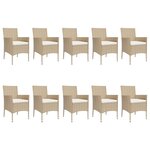 vidaXL Ensemble à manger de jardin et coussins 11 Pièces beige poly rotin