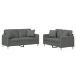 vidaXL Ensemble de canapés 2 Pièces coussins gris foncé tissu