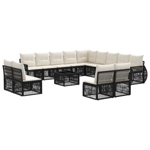 vidaXL Ensemble de canapé de jardin 14 pc Noir et blanc crème