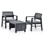 vidaXL Salon de jardin 3 Pièces Plastique Anthracite