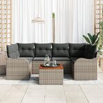 Ensemble de Canapés de Jardin 7 pièces vidaXL avec Coussins Gris Poly Rattan Acacia