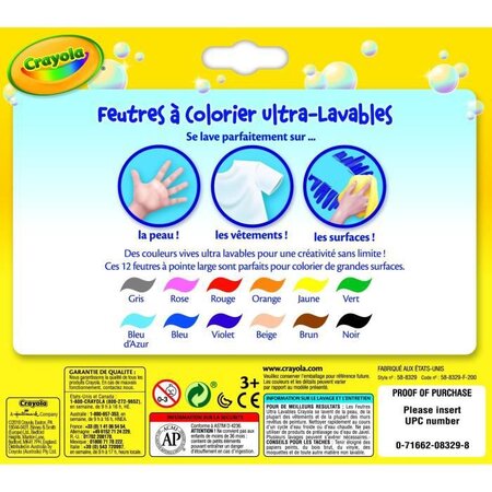  12 feutres a dessiner ultra lavables (pointe fine) - boîte française - se  nettoie sans frotter