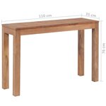 vidaXL Table console Bois de teck et finition naturelle 110 x 35 x 76 cm