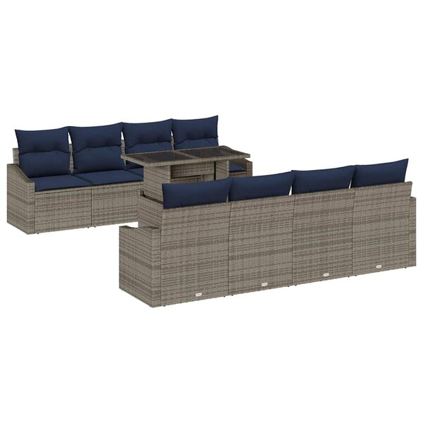 vidaXL Ensemble de canapé de jardin 9 Pièces Gris Poly rotin