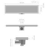 vidaXL Drain de douche avec couvercle 2 en 1 53x14 cm Acier inoxydable