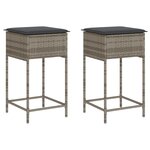 vidaXL Tabourets de bar jardin coussins lot de 2 gris résine tressée