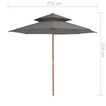 vidaXL Parasol double avec mât en bois 270 cm Anthracite