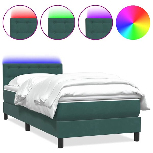 vidaXL Sommier à lattes de lit et matelas et LED vert foncé 90x220 cm velours