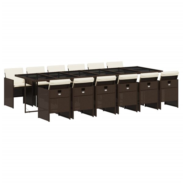 vidaXL Ensemble à manger de jardin avec coussins 13 Pièces marron rotin