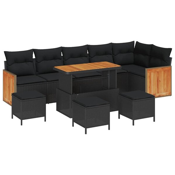 vidaXL Ensemble de canapé de jardin avec coussin 10 Pièces Noir