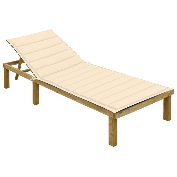 vidaXL Chaise longue avec coussin crème Bois de pin imprégné