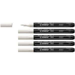 Marqueur pointe fine FREE acrylic T100 blanc x 5 STABILO
