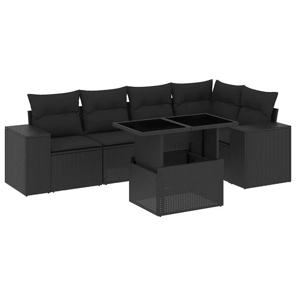 vidaXL Salon de jardin 6 Pièces avec coussins noir résine tressée