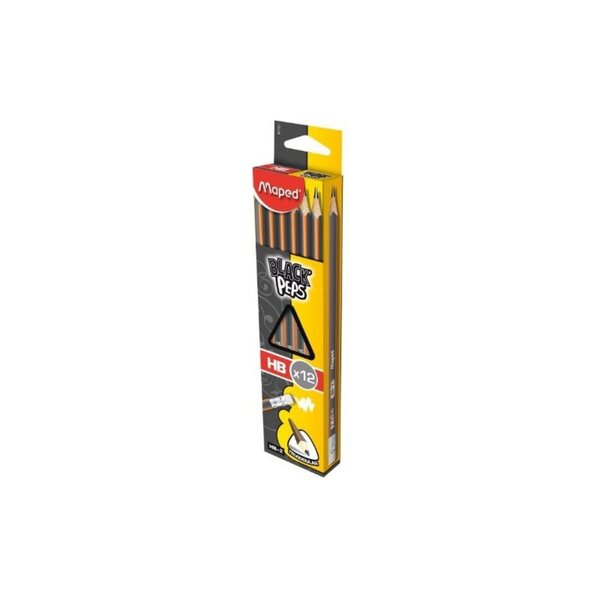 Boite de 12 Crayons à papier BLACK'PEPS bout gomme HB MAPED