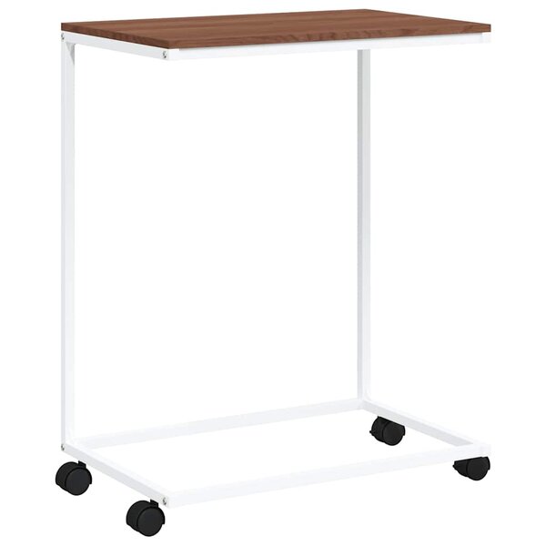 vidaXL Table d'appoint avec roues Blanc 55x35x70 cm Bois d'ingénierie