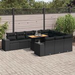 vidaXL Salon de jardin 10 Pièces avec coussins noir résine tressée acacia