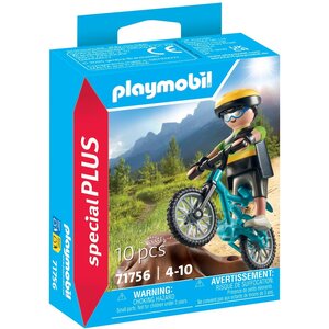 PLAYMOBIL 71756 - Cycliste avec vélo tout terrain et souche d'arbre