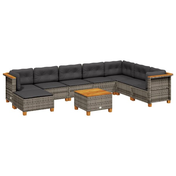 vidaXL Salon de jardin 9 Pièces avec coussins gris résine tressée
