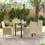 Ensemble de salle à manger de jardin de 5 pièces avec coussins en rotin polybeige