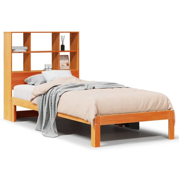 vidaXL Lit bibliothèque sans matelas cire marron 90x200 cm pin massif