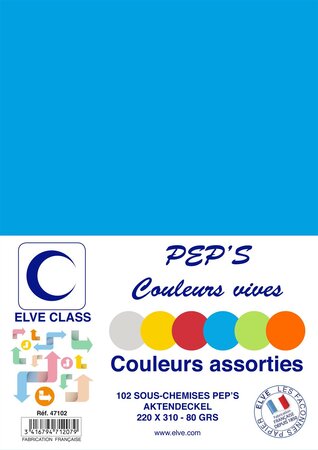 Pqt de 102 Sous-chemises 80 g 220 x 310 mm PEP'S Coloris Vifs Assorties ELVE
