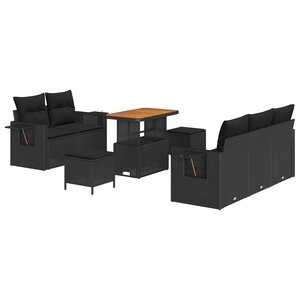 vidaXL Ensemble de canapé de jardin de 8 pièces avec coussins en rotin poly noir acacia