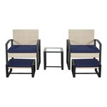 Salon de jardin 5 pièces avec table 2 chaises 2 repose-pieds aspect rotin bleu marine noir 03_0010535